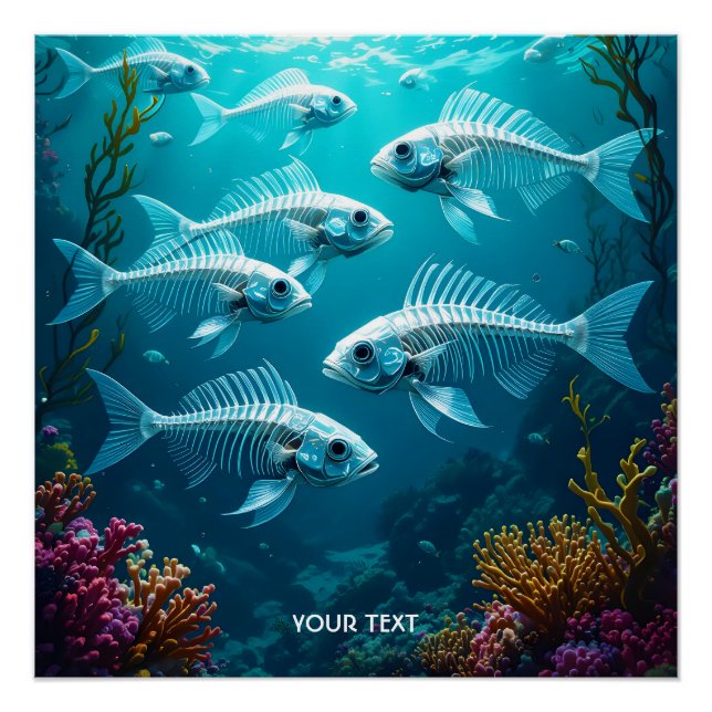 Poster Imaginaire Cute Skeleton Fish School (Devant)
