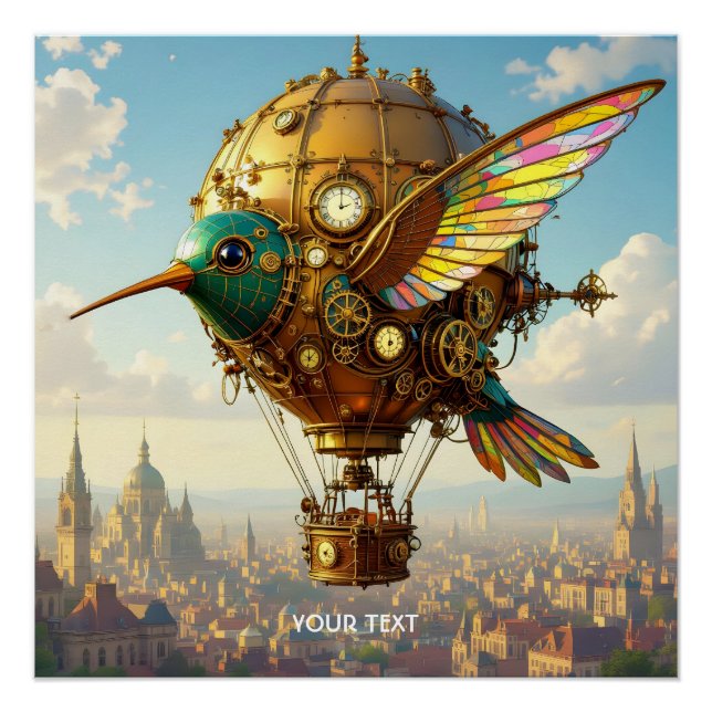 Poster Imaginaire Cute Steampunk Bird Sky (Devant)