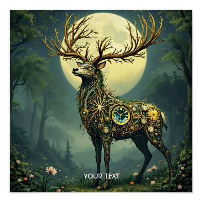 Poster Imaginaire Cute Steampunk Deer Forest (Devant)