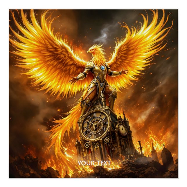 Poster Imaginaire Cute Steampunk Flames Phoenix (Devant)