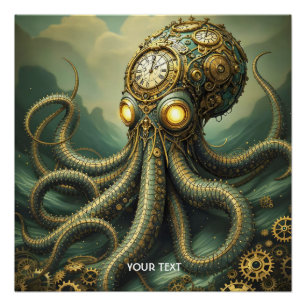 Poster Imaginaire Cute Steampunk Horloge Kraken