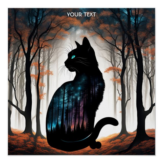 Poster Imaginaire Cute Vivid Forêt de Chat Noir (Devant)
