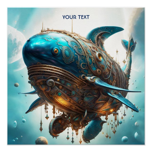 Poster Imaginaire Cute Vivid Steampunk Baleine Mer (Devant)