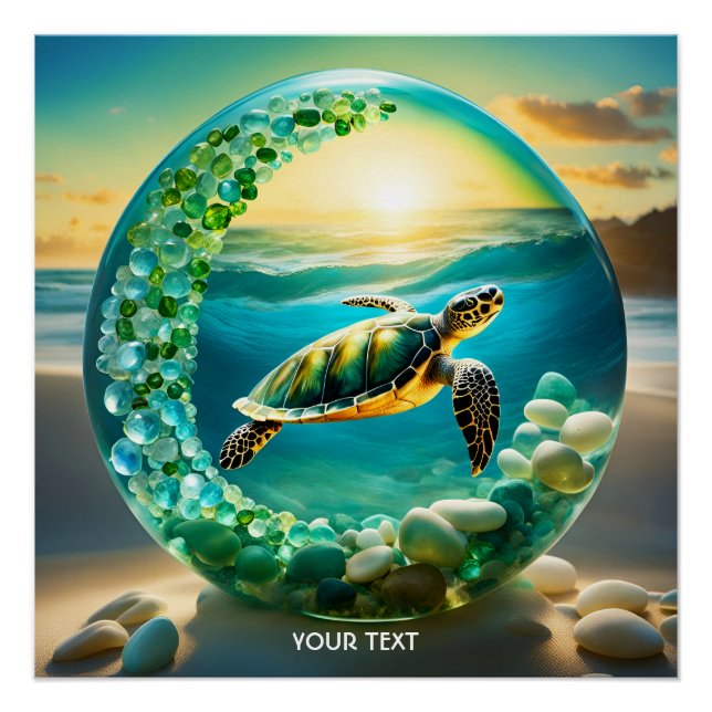 Poster Imaginaire Cute Vivid Turtle Vagues de Mer (Devant)