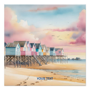 Poster Imaginaire Cute Watercolor Beach Huts