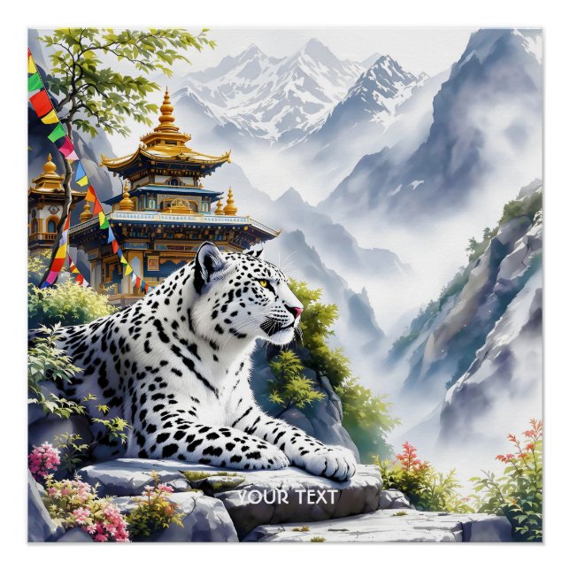 Poster Imaginaire Cute White Leopard Mountains (Devant)