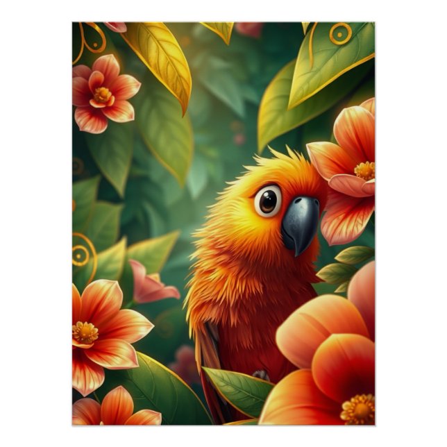 Poster Imaginaire de perroquet orange (Devant)