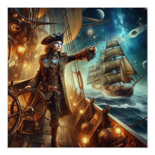 Poster Imaginaire Espace Pirate Steampunk Vintage Victori (Devant)