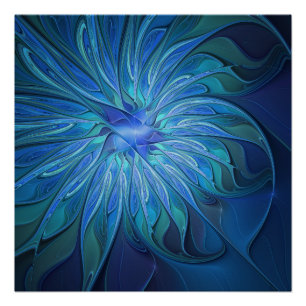 Poster Imaginaire Fleur Bleue Motif, Art Fractal Abstrait