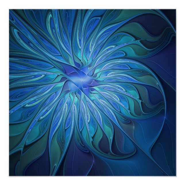 Poster Imaginaire Fleur Bleue Motif, Art Fractal Abstrait (Devant)