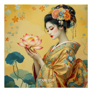 Poster Imaginaire Fleur mignonne Japonaise fille japonais