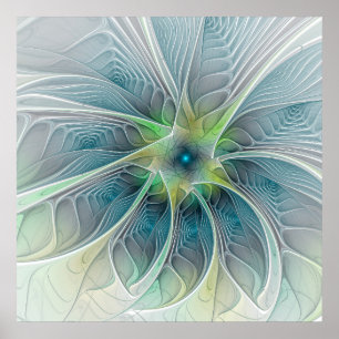 Poster Imaginaire fleuri Moderne Bleu Vert Fractal Fleur
