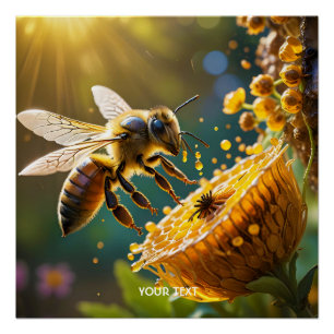 Poster Imaginaire Fleurs d'abeilles mignonnes soleil