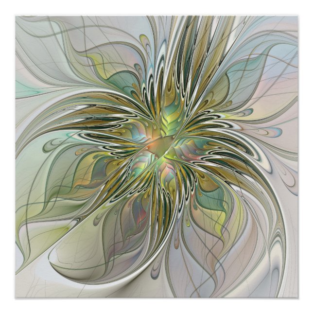 Poster Imaginaire Floral Fleur Art Fractal Moderne Avec O (Devant)