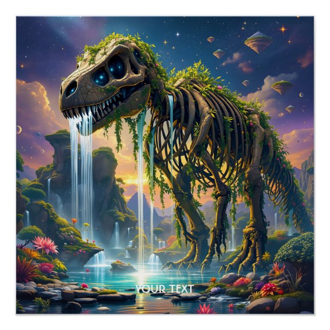 Poster Imaginaire Joli Squelette Dinosaure Jardin (Devant)