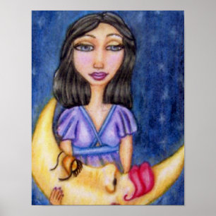 Poster Imaginaire Lady Holding Dormir Crescent Lune