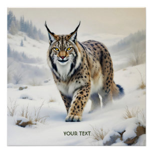 Poster Imaginaire Lynx doux neige hivernale