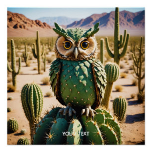 Poster Imaginaire mignon Cactus Owl Désert