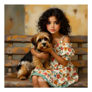 Poster Imaginaire mignon chien banc fille chien
