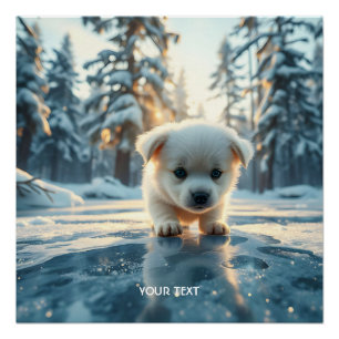 Poster Imaginaire mignon Chiot neige hivernale