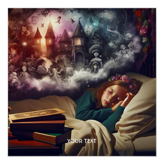 Poster Imaginaire mignon Dormir fille rêve (Devant)