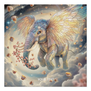 Poster Imaginaire mignon éléphant volant Sakura
