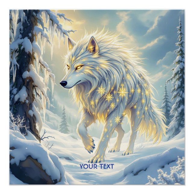 Poster Imaginaire mignon loup blanc hiver (Devant)
