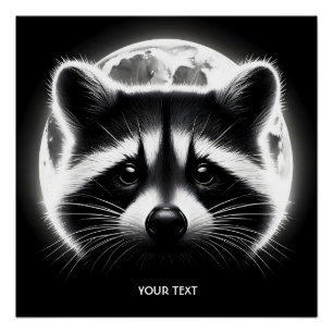 Poster Imaginaire mignon Racoon visage lune
