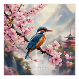 Poster Imaginaire mignon Sakura Bleu d'oiseau