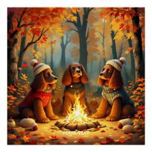 Poster Imaginaire mignon trois chiens d'automne