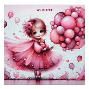 Poster Imaginaire mignonne fille chat rose