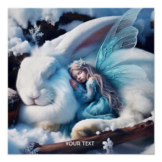 Poster Imaginaire mignonne fille couchant lapin (Devant)