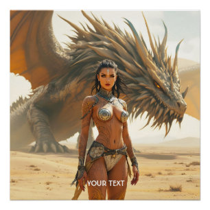 Poster Imaginaire mignonne fille Dragon désert