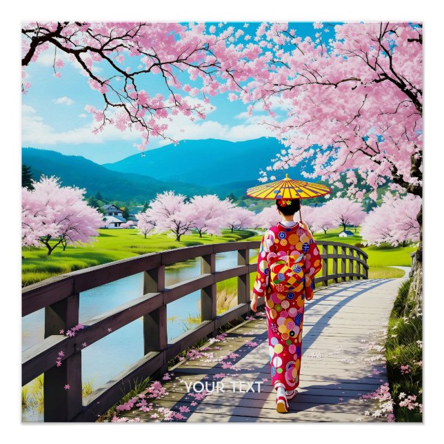 Poster Imaginaire mignonne Japonaise fille marche (Devant)