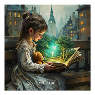 Poster Imaginaire mignonne jeune fille lecture