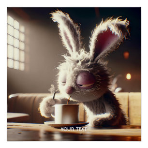 Poster Imaginaire Mignonne Lapin Boire Café