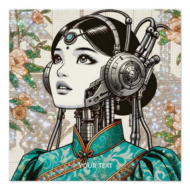 Poster Imaginaire mignonne Robot Fleurs filles (Devant)