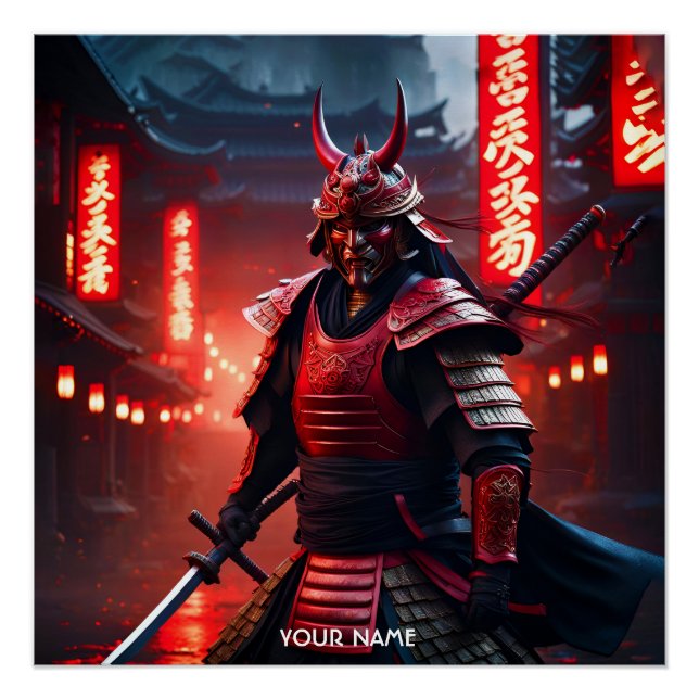 Poster Imaginaire Mignonne Vivid Samurai En Rouge (Devant)