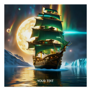 Poster Imaginaire mignonne Vivid Sea Ship Moon
