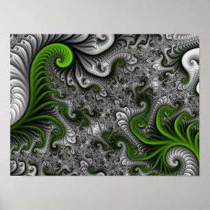 Poster Imaginaire Monde Vert Et Gris Art Fractal Abstrait