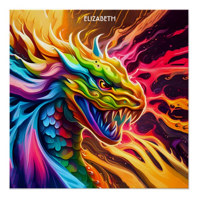 Poster Imaginaire Mythe coloré Vivid Dragon. (Devant)