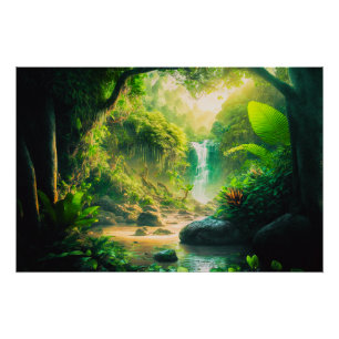 Poster Imaginaire Paradis tropical Paysage avec cascade