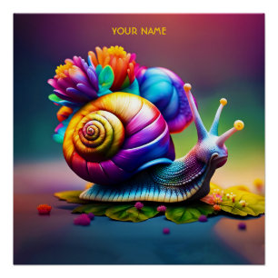 Poster Imaginaire Petit Escargot Aux Fleurs
