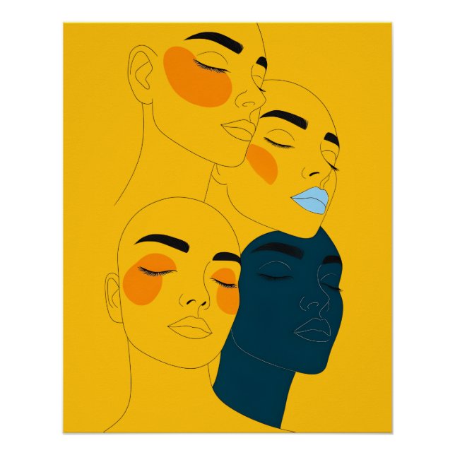 Poster Impression d'art en ligne abstraite, quatre visage (Devant)