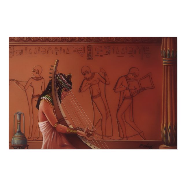 Poster Impression d'art fine d'une joueuse de harpe égypt (Devant)