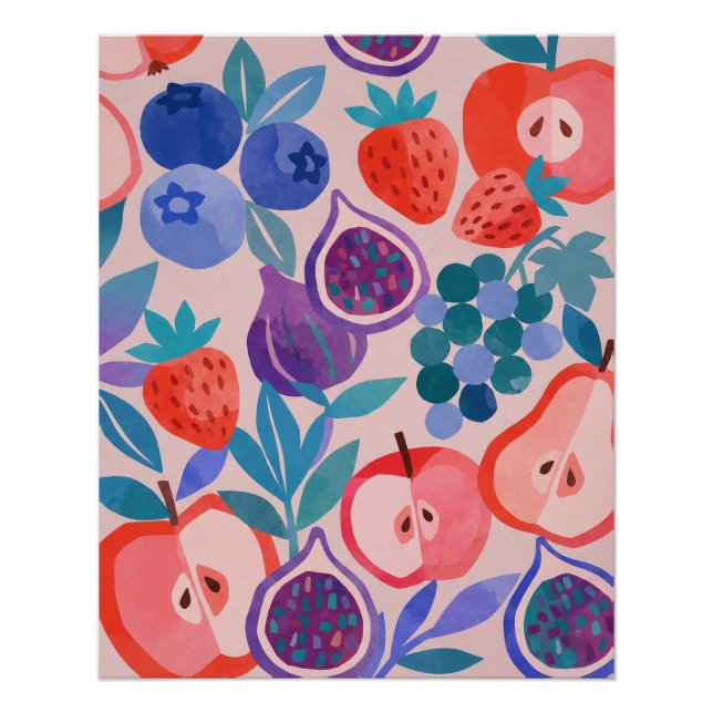 Poster Impression d'art moderne à motif de fruits mélangé (Devant)