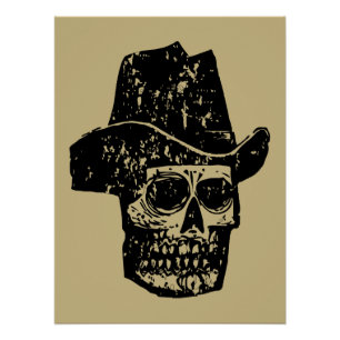 Poster Impression de crâne de cowboy vintage avec vieux c