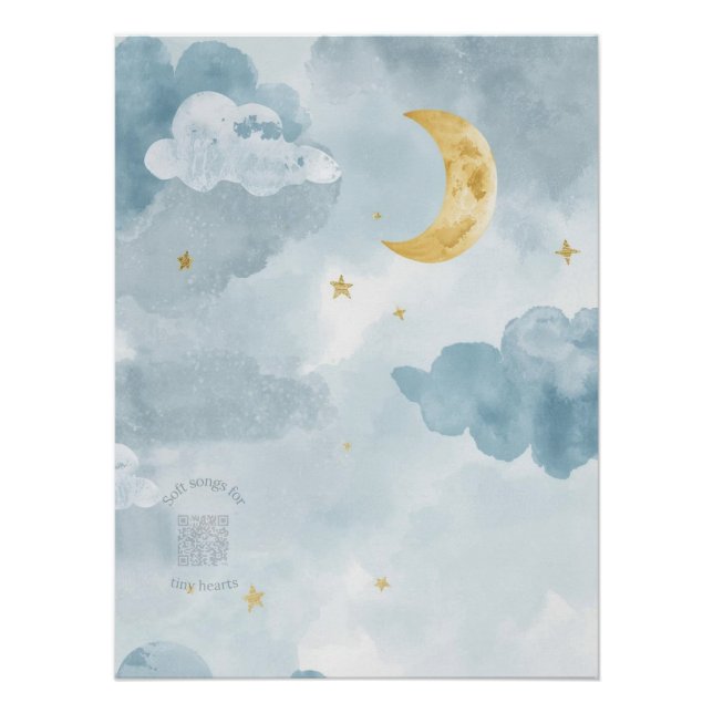Poster Impression de la nurserie de la lune aquarelle ble (Devant)