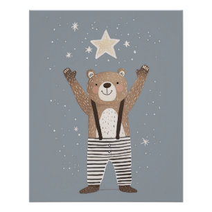 Poster Impression de nurserie ours, décoration murale de