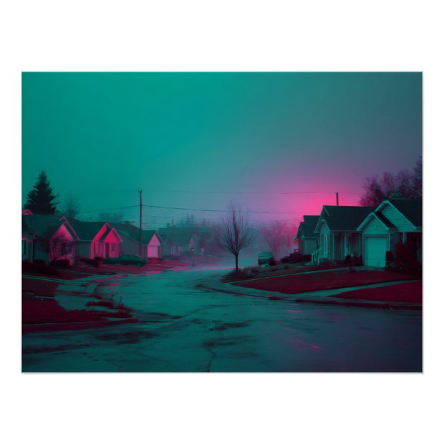 Poster Impression de paysage nocturne suburbain de brume  (Devant)
